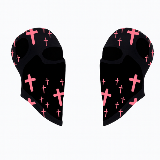Pasamontañas negro Blessed Angel con cruces rosas estilo streetwear — Nova Design.