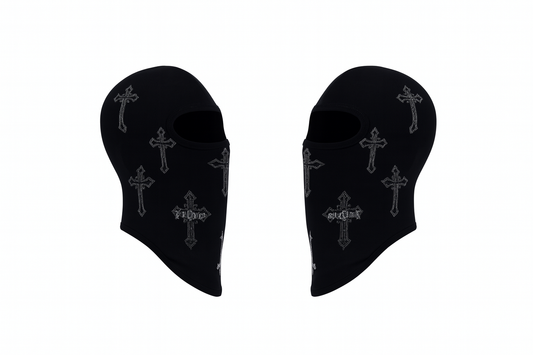 Pasamontañas negro Nova Chrome con cruces góticas estilo chrome — Nova Design