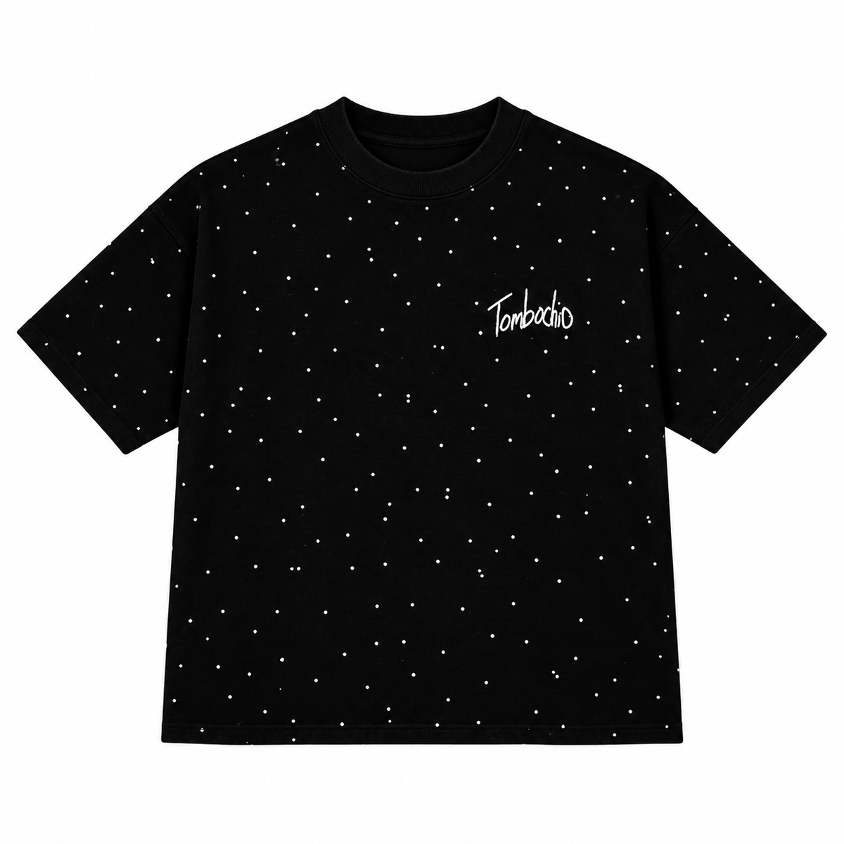 Frente de playera negra TOTAL BLACK PLAYERA NEGRA OVER PREMIUM — FULL PEDRERIA sobre fondo blanco.