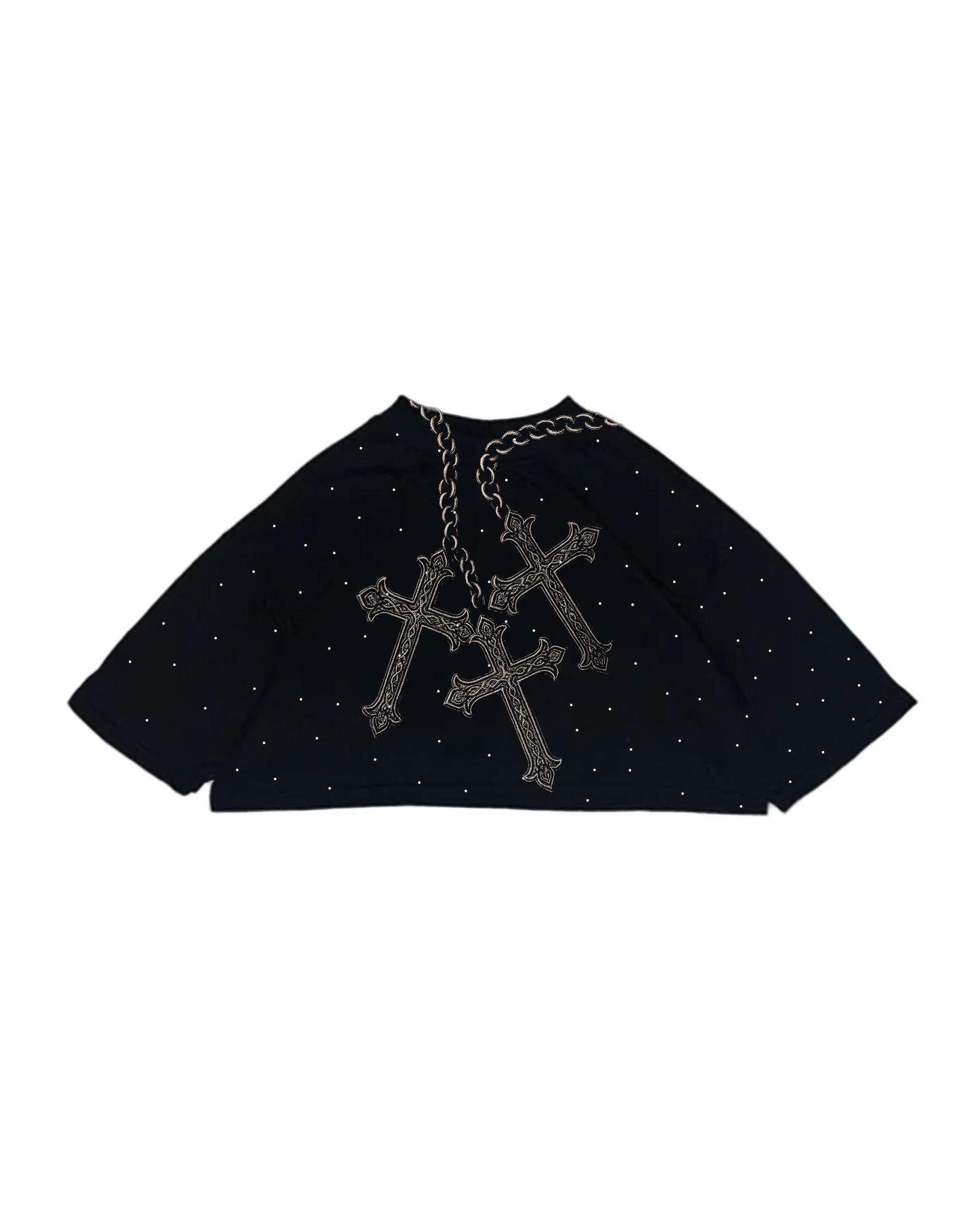 Crop oversize negro con cadenas y cruces en full pedrería estilo chrome — Nova Chrome de Nova Design.”