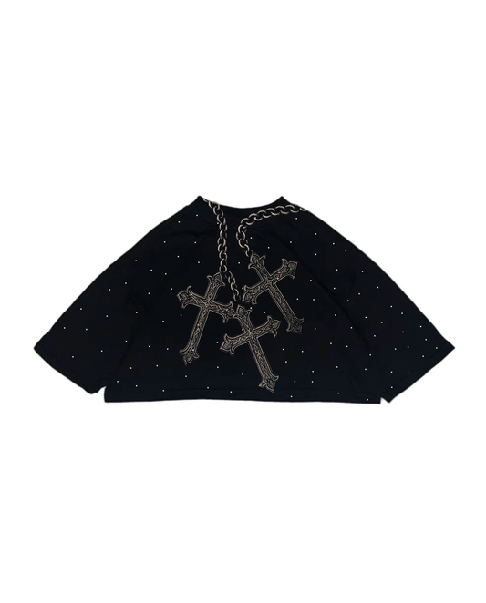 Crop oversize negro con cadenas y cruces en full pedrería estilo chrome — Nova Chrome de Nova Design.”